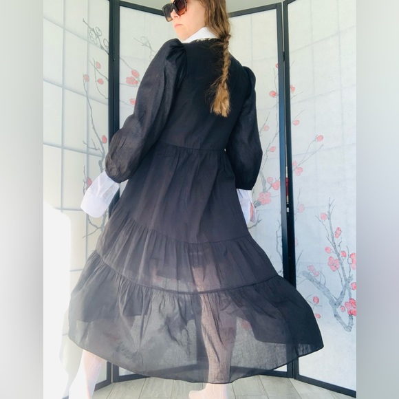 Olivaceous 🖤 NWT Bohemian Wednesday's Style Pitch Black Goth Dress - Picture 4 of 14